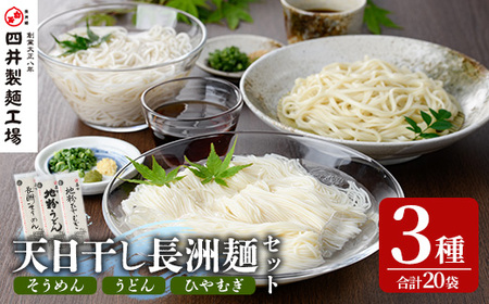 天日干し長洲麺詰合せ(合計4kg・200g×20袋)そうめん 素麺 ひやむぎ うどん 麺類 詰合せ 手軽 ツルツル 簡単調理 常温 大分県産【101401100】【四井製麺工場】