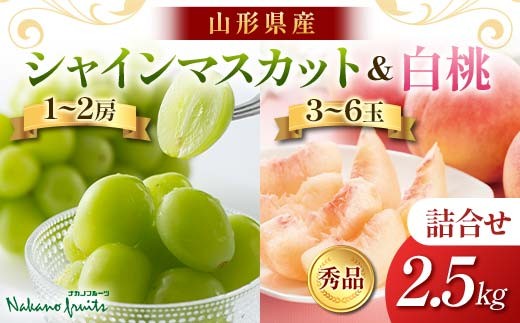 ≪2026年先行予約≫【仲野観光果樹園】贈答用 山形県産 シャインマスカット 白桃 2種詰合せ 2.5kg 秀品 種無し ぶどう 2026年9月中旬から順次発送 F2Y-6138
