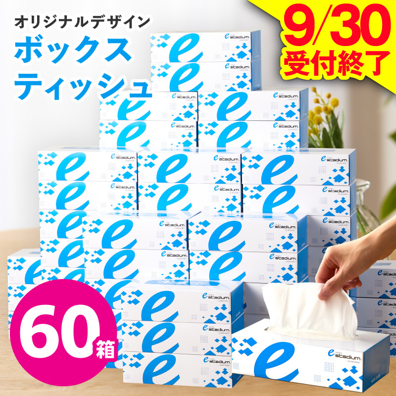 【9/30受付終了】ボックスティッシュ 60箱×400枚（200組）【生活用品 雑貨 日用品 必需品 紙 常備品 まとめ買い 備蓄 防災 ティッシュペーパー てぃっしゅ ティッシュ eスポーツ応援 泉