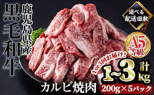 
＜配送回数が選べる＞A5等級鹿児島県産黒毛和牛カルビ焼肉(計1 or 3kg・200g×5パック×1 or 3回) カルビ 焼肉 黒毛和牛【カミチク】A491
