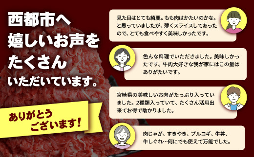 宮崎県産黒毛和牛 切り落とし 1.8kg (900g×2パック）食べ比べ モモ バラ  牛 国産 カレー 肉じゃが 牛丼 肉炒め等 ＜1.8-11＞
