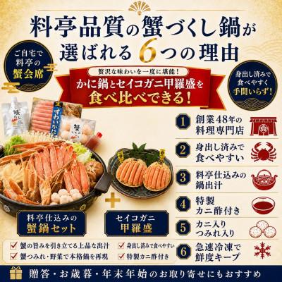 ふるさと納税 福井市 【料亭のカニ鍋・カニ甲羅盛・出汁付】老舗カニ料理専門店「蟹づくし鍋豪華5点セット(特選)」3〜4人前 |  | 01
