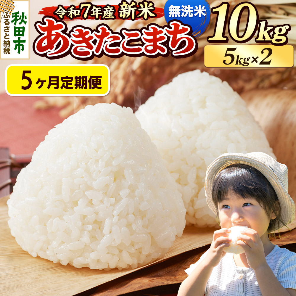 《令和7年産 新米先行受付》《定期便5ヶ月》 米 あきたこまち 10kg（5kg×2袋） 【無洗米】 秋田県産