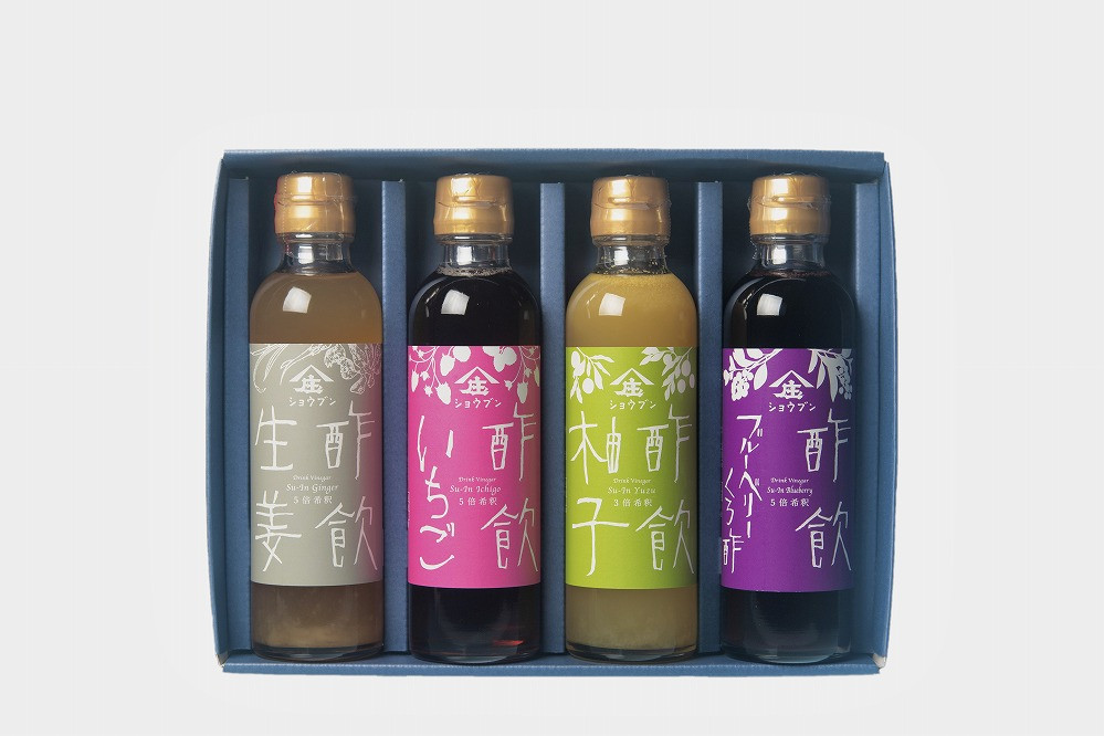 
酢飲人気4本セット（生姜、いちご、柚子、ブルーベリー）
