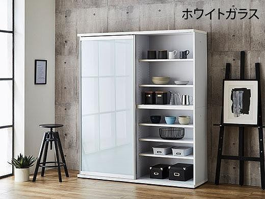 
【開梱設置】引き戸 食器棚 ダイニングボード ポエム 幅153.5 （ホワイトクガラス／ホワイト）キッチン収納 大川家具 家具
