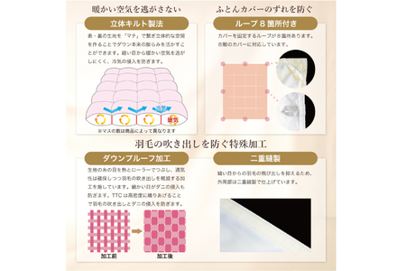 羽毛布団 本掛け セミダブル 冬用 80番手 サテン 無地 アイボリー 綿100％ ｜