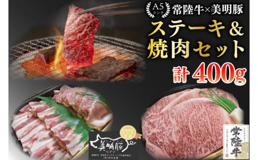 
                  【常陸牛 A5ランク・美明豚ステーキ焼肉セット】常陸牛サーロイン200g＋美明豚200g（ロース100g・ばら100g） 冷凍 国産牛 和牛 牛肉 豚肉　ブランド豚 茨城県 水戸市 食べ比べ セット商品 国産 BBQ 15000円以内 老舗精肉店 EK-34

                