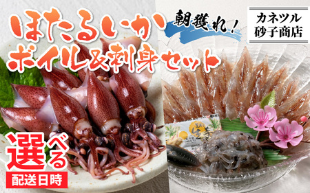 【先行予約】【きまぐれクックでご紹介】ほたるいか ボイル＆刺身セット【(有)カネツル砂子商店】※着日指定は備考欄へ　※26年3月中旬以降～ 順次発送予定[A-002004]