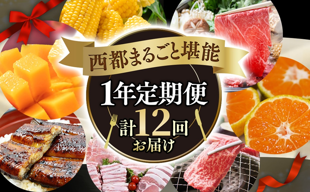 【季節の定期便C】12ヶ月毎月届く 西都まるごと堪能セット12品お届け！【スタンダードコース】 マンゴー 宮崎牛 うなぎ 牛肉 すき焼き 地鶏鍋等＜1-3a＞ スタンダードコース