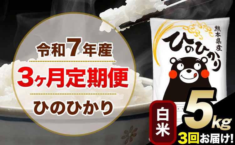令和7年産 【3ヶ月定期便】 白米 ひのひかり 5kg 5kg×1袋《お申し込みの翌月から出荷》熊本県産 単一原料米 南阿蘇村 ひのひかり 送料無料 熊本県 米 コメ こめ 国産---hn7tei_31500_5kg_mo3_mna_h---