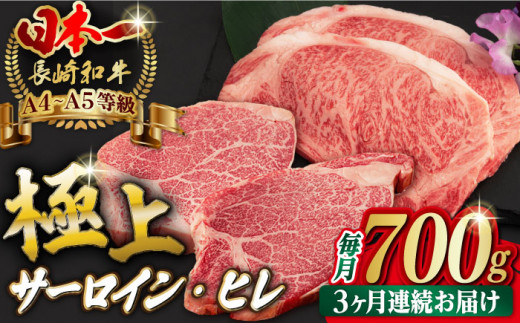 【全3回定期便】サーロイン と ヒレ ステーキ 計700g （各4枚）【野中精肉店】 [VF66] 肉 牛肉 赤身 焼肉 定期便