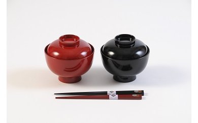 川連漆器 夫婦雑煮椀 箸付【(株)阿部健吉商店】[D5302]