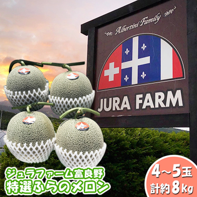 【2026年6月下旬～発送】特選 ふらの メロン 4～5玉 計約8kg 北海道 富良野市 赤肉メロン (ジュラファーム富良野) メロン フルーツ 果物 新鮮 甘い 贈り物 ギフト 道産 ジューシー おやつ ふらの ブランド 夏 