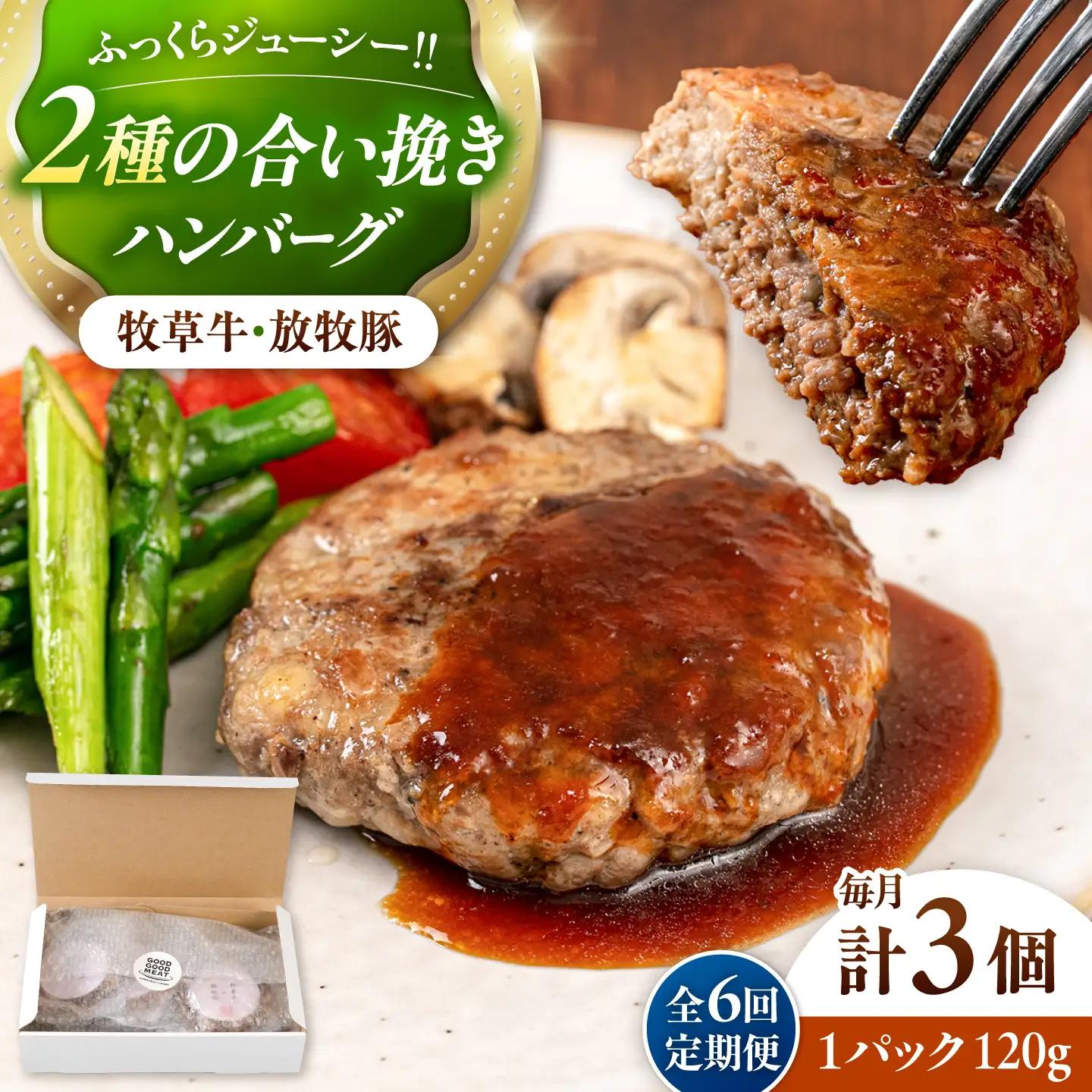【全6回定期便】　【牧草牛×放牧豚】ハンバーグ 3個 牛肉 豚肉 小分け 冷凍 北海道 [AXBP024]
