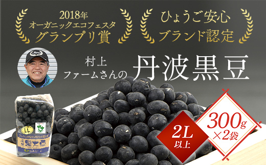 村上ファームさんの丹波黒豆250g（2L以上）×2個セット 村上ファーム 丹波黒大豆 丹波黒豆 丹波黒 黒豆 黒大豆 大豆 ダイズ 黒ダイズ クロマメ くろまめ 大粒 有機JAS認証 無農薬栽培 煮豆 おせち おせち料理 お正月 正月料理 兵庫県 朝来市 AS1BA19