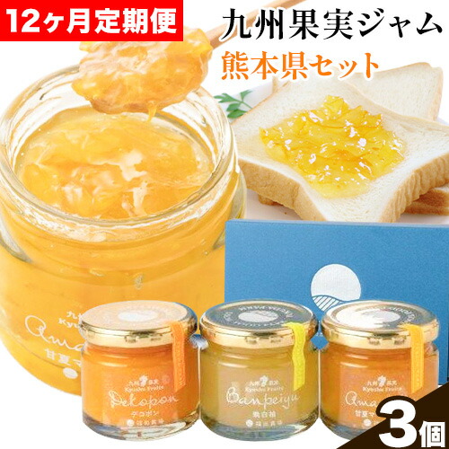 九州果実ジャム 熊本県セット 3個セット 12ヶ月定期便 デコポンジャム 甘夏マーマレード 晩白柚ジャム 1個あたり120g《お申込み月の翌月から出荷開始》熊本県 水俣市 津奈木町 福田農場 ジャム マーマレード 柑橘 セット