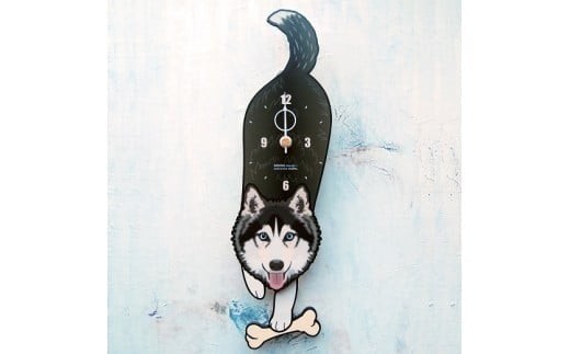 D-154W6 シベリアンハスキー-犬の振り子時計毛糸玉06.BLUE C-CD-154A