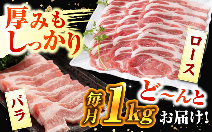 【全6回定期便】【ふわっとまろやかな口どけ。五島の自然の恩恵をうけた豚肉！】五島美豚 焼肉セット （ロース・バラ 1kg×6回 計6kg）【ごとう農業協同組合】 [PAF011]