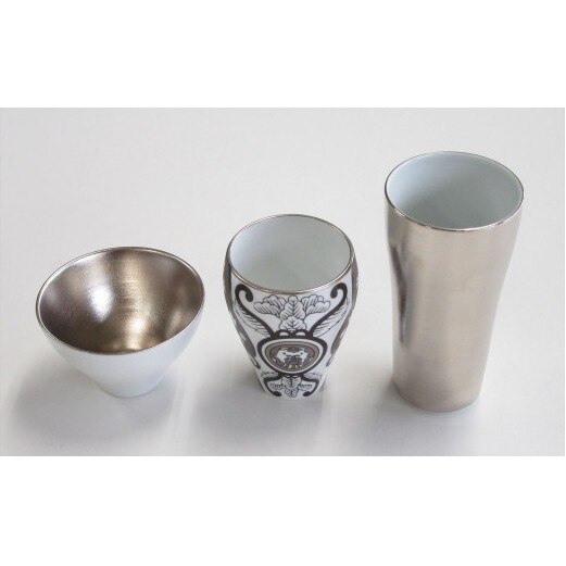 有田焼 JAPAN SNOW 日本酒 呑み比べ 酒器セット ARITA PORCELAIN LAB【アリタポーセリンラボ】プラチナ 古伊万里 盃 モダン プラチナ A50-283_イメージ2