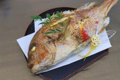 【塩焼き鯛（タイ）・姿焼き】<大>約1ｋg/約45㎝～尾頭付き・縁起物～魚プロ集団が手掛ける自信作　（26-14）