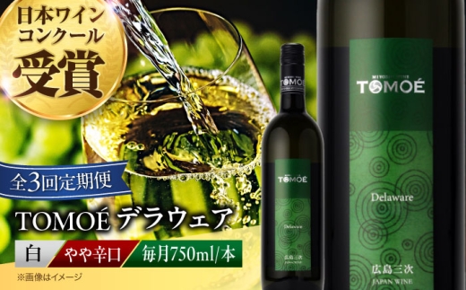 【全3回定期便】白ワイン TOMOEデラウェア 白ワイン やや辛口 750ml 1本 白 ワイン 受賞 ギフト 醸造 お酒 地酒 洋酒 テイスティング ソムリエ 広島県三次市産 国産 ぶどう 葡萄 ブドウ フルーティ ギフト 贈答 プレゼント お取り寄せ ご当地 みよし 三好 記念日 誕生日 クリスマスパーティー 産地直送 人気 おつまみ 三次市/広島三次ワイナリー[APAZ050]