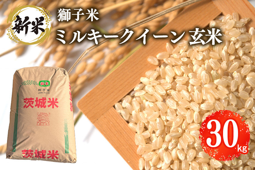 
            【令和6年産】獅子米 ミルキークイーン 玄米 30kg お米 米 おこめ ブランド米 ミルキー 30キロ 国産 単一原料米 コメ こめ ご飯 銘柄米 茨城県産 茨城 産直 産地直送 農家直送 ごはん 家庭用 贈答用 お取り寄せ ギフト 茨城県 石岡市 (G425)
          