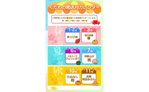 わかやま旬のくだもの定期便　全6回【Ｓ】（配送日時指定不可）※北海道・沖縄・離島への配送不可  / 定期便 フルーツ  いちご イチゴ 清見オレンジ すいか 桃 柿 みかん 6回【ard-tkb900