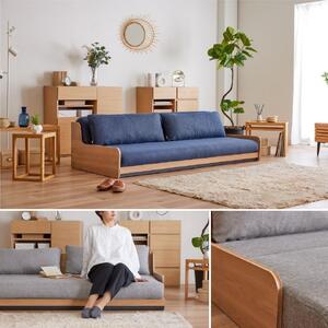 ソファベッド 3人掛け ローリー 200cm ごろ寝ローソファ：オークナチュラル×ライトグレー【モーブル】【大川家具】