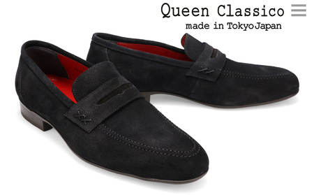 クインクラシコ 革靴 88001 (カラー：ブラック、サイズ：24.5cm) コインローファー メンズ スエード 牛革 ビジネス カジュアル