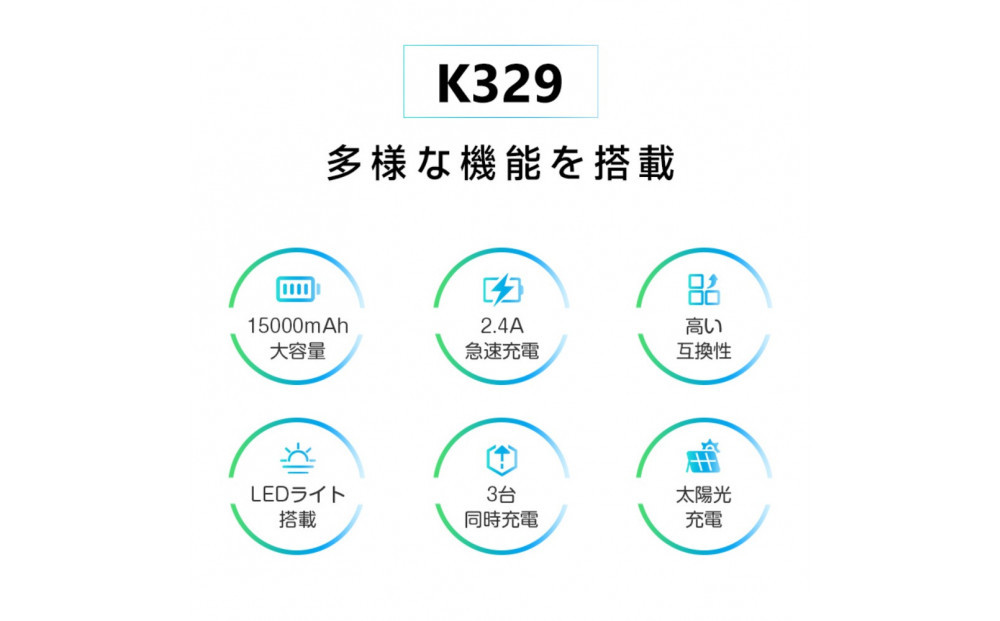 【グリーン】モバイルバッテリー 15000mAh大容量 2in1 ソーラーパネルを搭載 太陽光充電 LEDライト付き 3台同時充電 USB-A出力ポート Type-C出/入力 iPhone17/16充