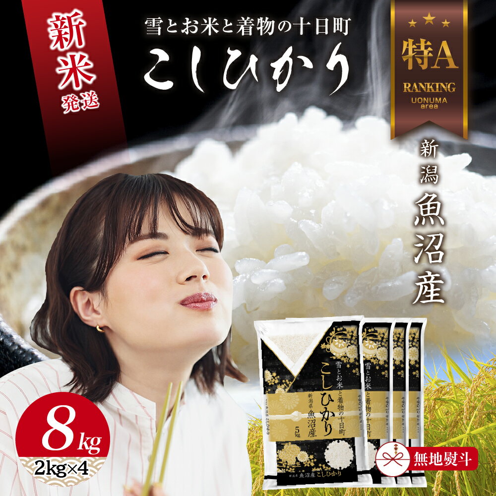 【ふるさと納税】無地のし 令和6年産 新潟県 魚沼産 コシヒカリ お米 8kg (2kg×4袋) 精米済み お米 こめ 白米 新米 こしひかり 送料無料 魚沼 十日町　お届け：寄附確認後、順次発送