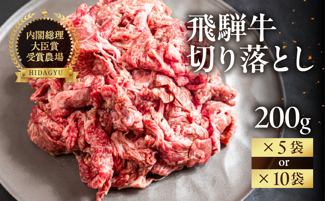 
                  飛騨牛 切り落とし（部位おまかせ）便利な小分けパック（200g×5袋 / 10袋）牛肉 ブランド牛  お肉 肉 牛 おすすめ 飛騨萩原畜産 【真空冷凍】
                