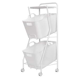 Kラインランドリーワゴン 2段（ホワイト） ｜ AD13WH 足立製作所 ランドリーバスケット キャスター付き ランドリーボックス ランドリー収納 おしゃれ 収納バスケット 脱衣カゴ 単身 新潟