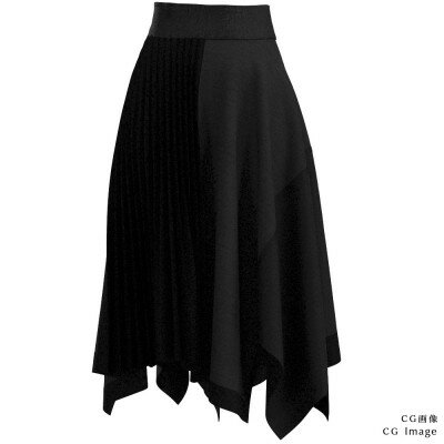 【ふるさと納税】KIMONOニット アシンメトリックプリーツスカート 牛首紬 先染無地「黒」size2【1610177】