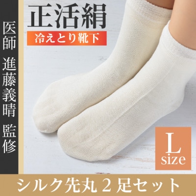 正活絹 冷えとり靴下 シルク先丸 2足セット(Lサイズ)【1584117】