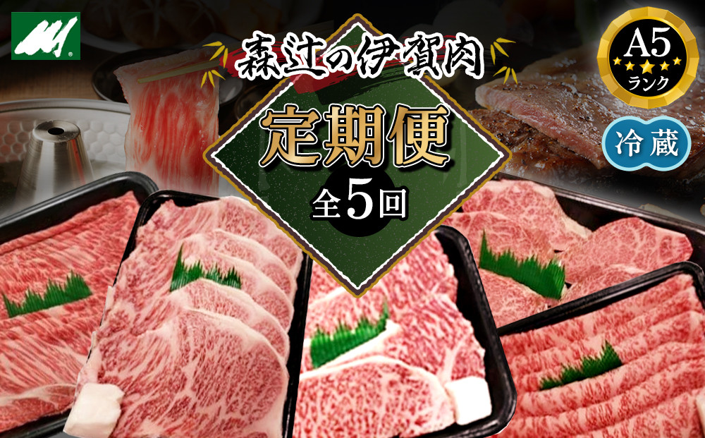 【冷蔵】伊賀肉 森辻の【定期便】伊賀牛A5各種 5回お届け 242161_CT007