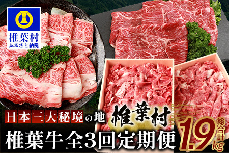 お試し定期便 【 定期便 3回 】 総重量 1,900g 牛肉 椎葉牛の スライス肉 ＆ 切り落とし肉 定期便 【 日本三大秘境 椎葉村 育ちの黒毛和牛 】[ 牛肉 定期便 定期配送 肉 スライス肉 切り落とし肉 A5等級指定 黒毛和牛 ブランド牛 A5ランク おすすめ 送料無料 ] TK-100