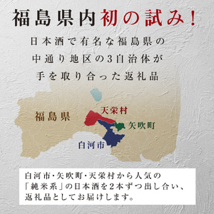 【定期便】ふくしまの日本酒 3市町村の純米酒 3ヶ月連続お届け (白河市・矢吹町・天栄村) F24R-057