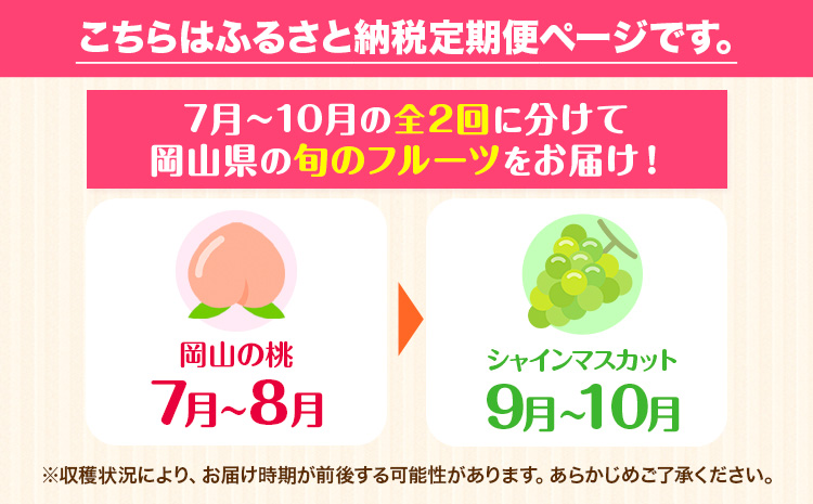 岡山県産 旬の 人気 くだもの おためし 定期便 全2回 桃 合計1kg シャインマスカット 合計650g 《7月上旬～11月中旬頃より発送予定》フルーツ 果物 定期便 先行予約 お取り寄せ デザート