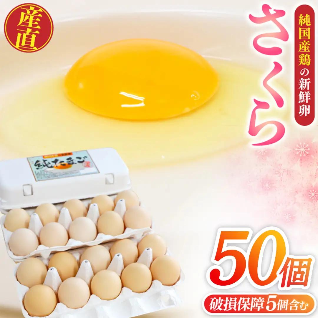 純国産鶏【さくら】純たまご 50個入り 破損保証5個を含む (AJ035)