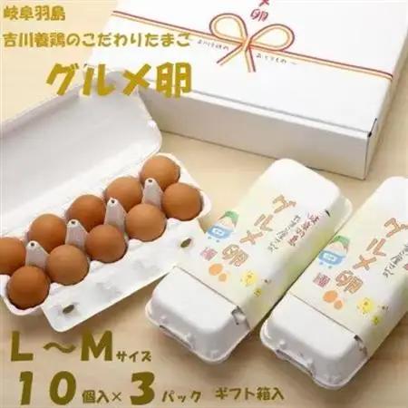 吉川養鶏のグルメ卵(L～Mサイズ10個×3パック)　贈答箱　観光協会推奨【はしまブランド】認定品　【配送不可地域：離島】【1720134】