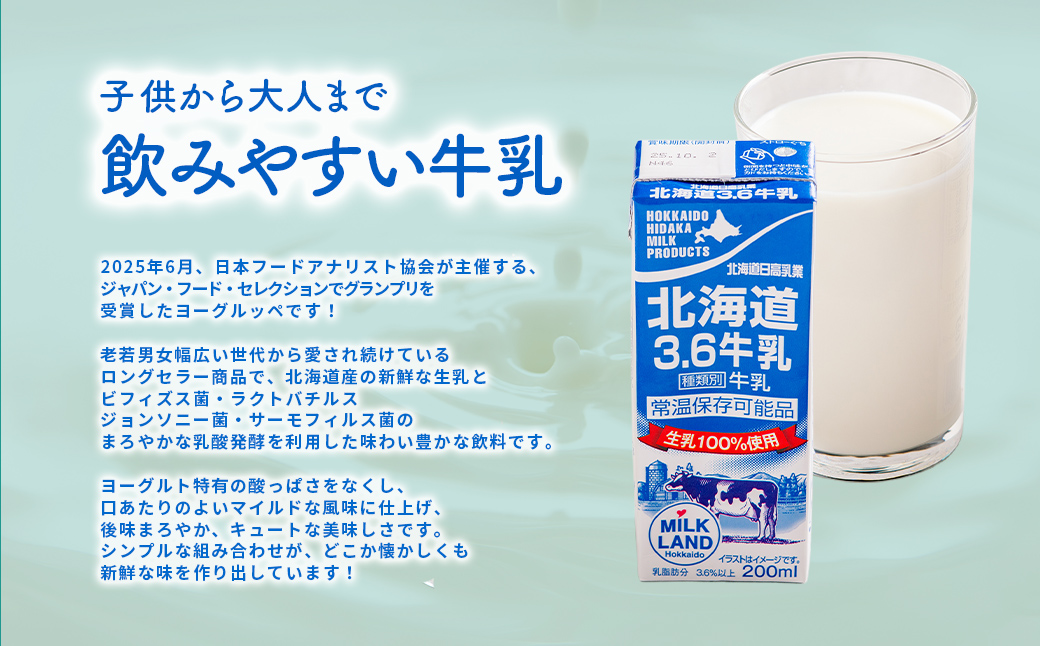 北海道日高乳業 北海道3.6牛乳 200ml×24 BRTR001