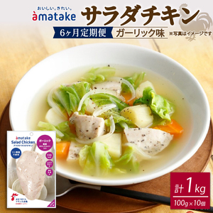 【6ヶ月/定期便】 サラダチキン ガーリック味 100g×10個 計1kg 6回 リン酸不使用 冷凍 鶏肉 サラダ スパイス お弁当 おかず
