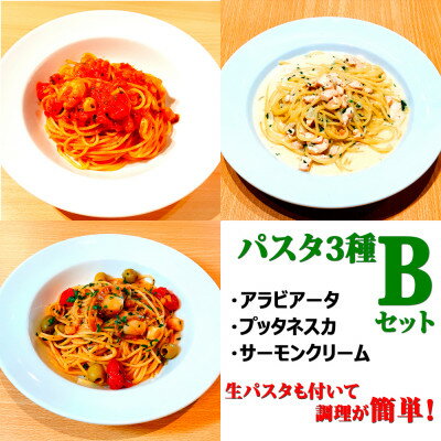 【ふるさと納税】【パスタ3種Bセット】(アラビアータ、プッタネスカ、サーモンクリーム)　生パスタが付いて時短簡単!【配送不可地域：離島】【1591046】