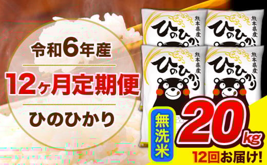 令和6年産 ひのひかり 【12ヶ月定期便】 無洗米  20kg (5kg×4袋) 計12回お届け 《お申し込み月の翌月から出荷開始》 熊本県産 白米 精米 ひの 米 こめ お米 熊本県 長洲町