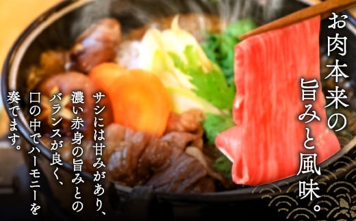 お肉本来の旨みと風味。サシには甘みがあり、濃い赤身の旨みとのバランスが良く、口の中でハーモニーを奏でます。