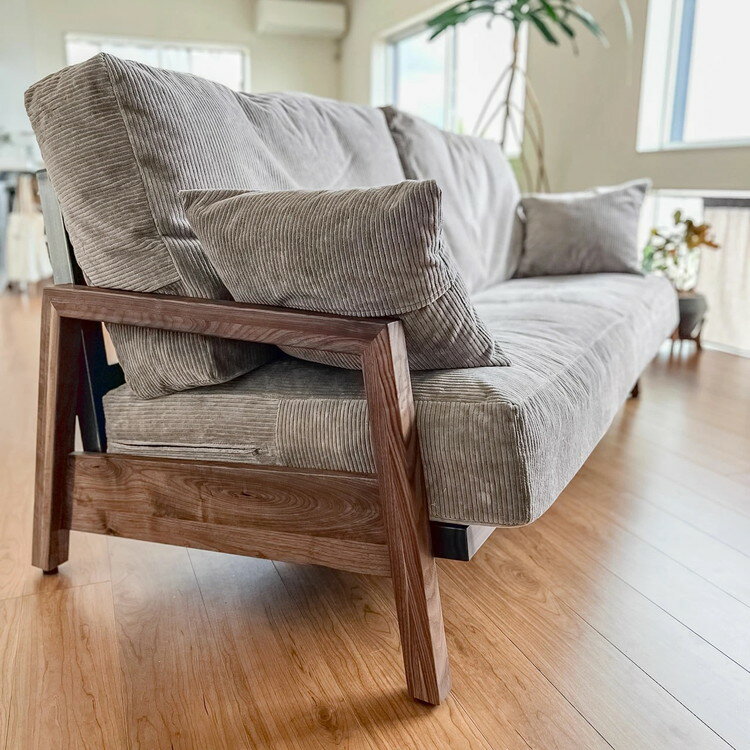 【ふるさと納税】【選べる素材・カラー】3人掛けソファ　EMP Sofa 3S(Wood)（帆布／コーデュロイ／レザー） ※北海道・沖縄・離島への配送不可