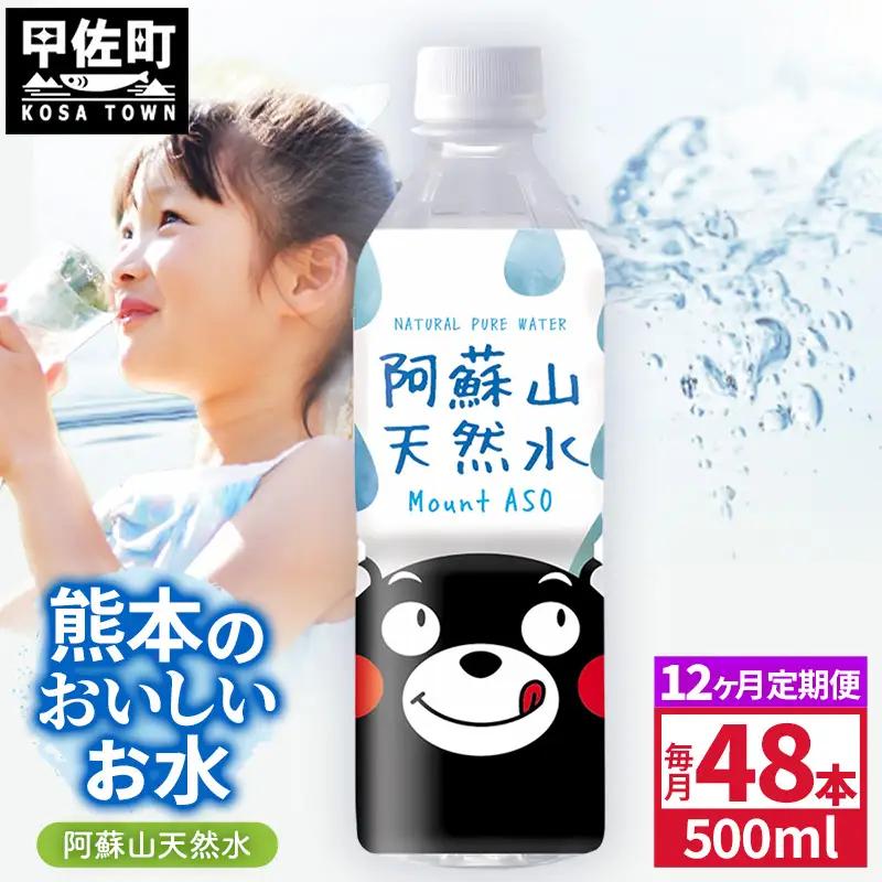 【定期便12ヶ月】熊本のおいしいお水 阿蘇山天然水 500ml×48本（2ケース）（共通返礼品・御船町） - 飲料水 ミネラルウォーター 軟水 防災 備蓄 ローリングストック【価格改定】