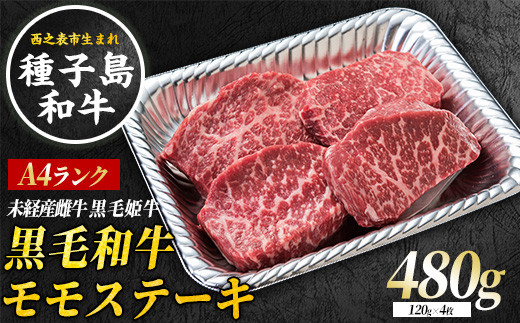 種子島 生まれ！ 黒毛 和牛 モモステーキ 120g×4枚　NFN546 【750pt 】 黒毛和牛 赤身 霜降り ステーキ 焼肉 炙り焼き 人気 黒毛姫牛 A4ランク 西之表市生まれの黒毛和牛