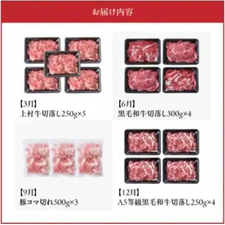 【発送月固定定期便】使い勝手抜群!牛＆豚切落し定期便(南九州市)全4回【配送不可地域：離島】【4081817】